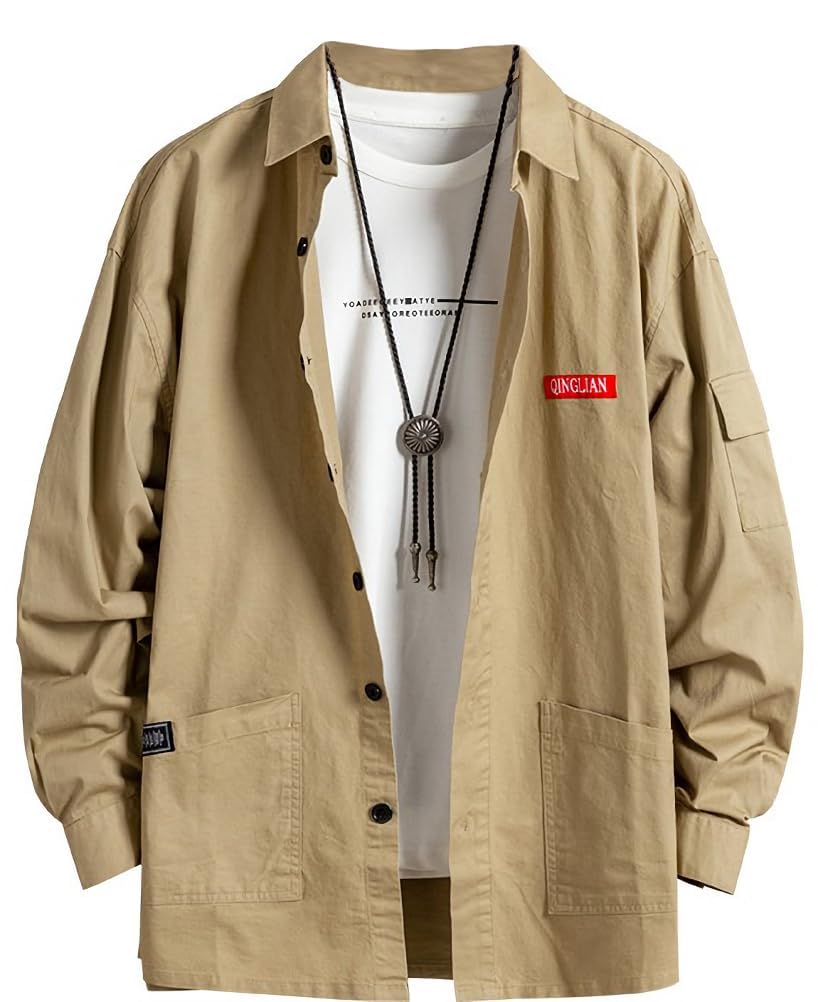 【送料無料】[aspersio] [アスペルシオ] 長袖 ワークシャツ 襟付き お洒落 トップス メンズ 色：ライトキャメル、サイズ：S