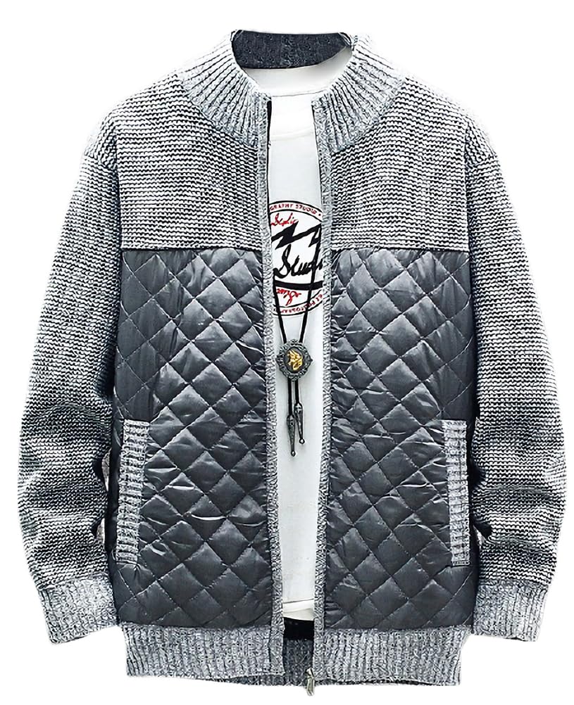 【送料無料】[aspersio] [アスペルシオ] 長袖 スタイリッシュ フルジップ ニット ジャケット メンズ 色：ライトグレー、サイズ：M