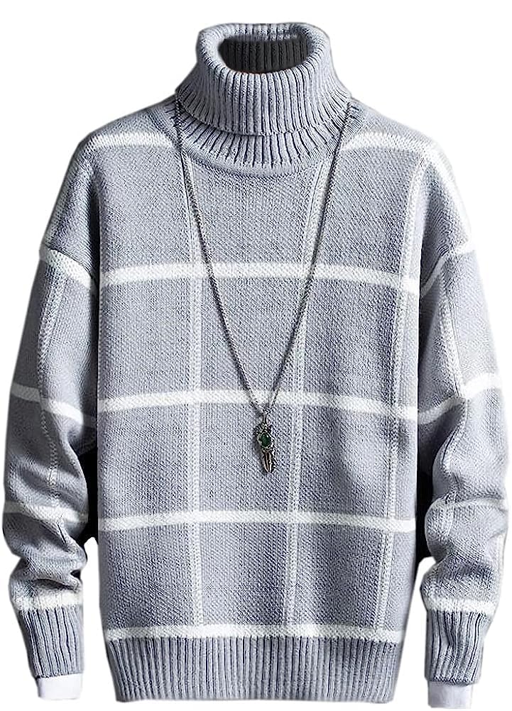 【送料無料】[aspersio] [アスペルシオ] タートルネック チェック柄 ニットセーター 長袖 トップス メ..