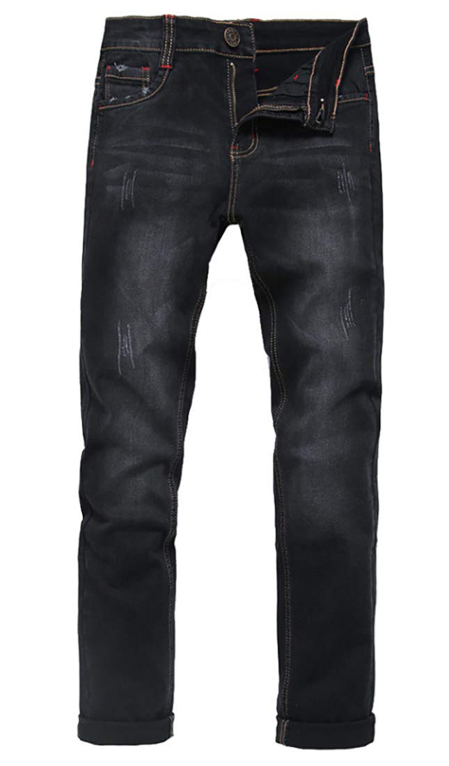 【送料無料】[Laquest] （ラクエスト） ヴィンテージ加工 ストレッチ ストレート ジーンズ 薄手 色：ブラックデニム、サイズ：48（ウエスト122cm）