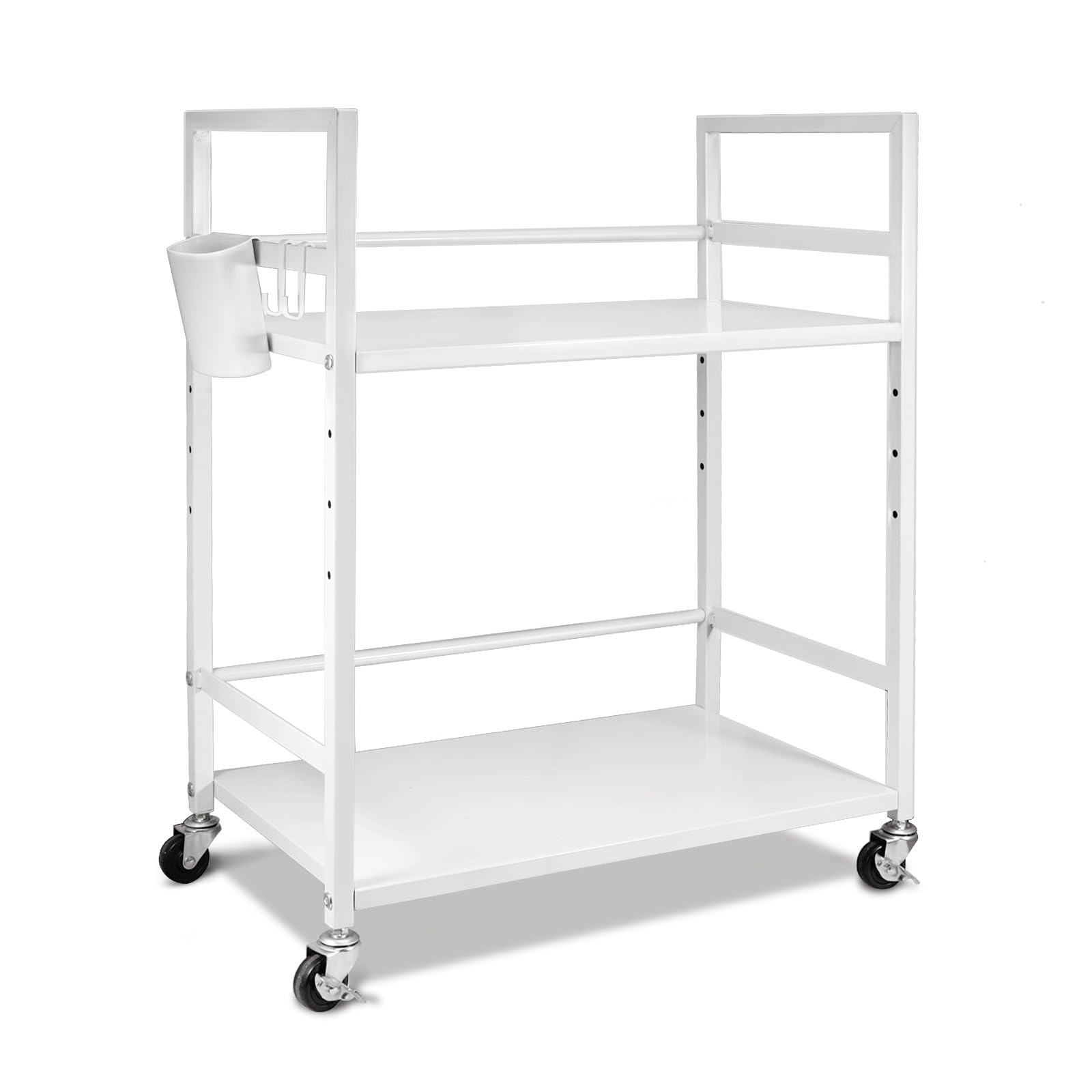 【送料無料】Secchuu スチールラック2段 デスクターナ デスク下収納 本体3.2kg 耐荷重25kg 幅50x奥行30x高さ64cm キャスター付き 棚 PS5横置きラック スタンド 収納ワゴン プリンター台 サイド収納 ストッパー付きキャスター 棚板1枚耐荷重 色：ホワイト、サイズ：2段