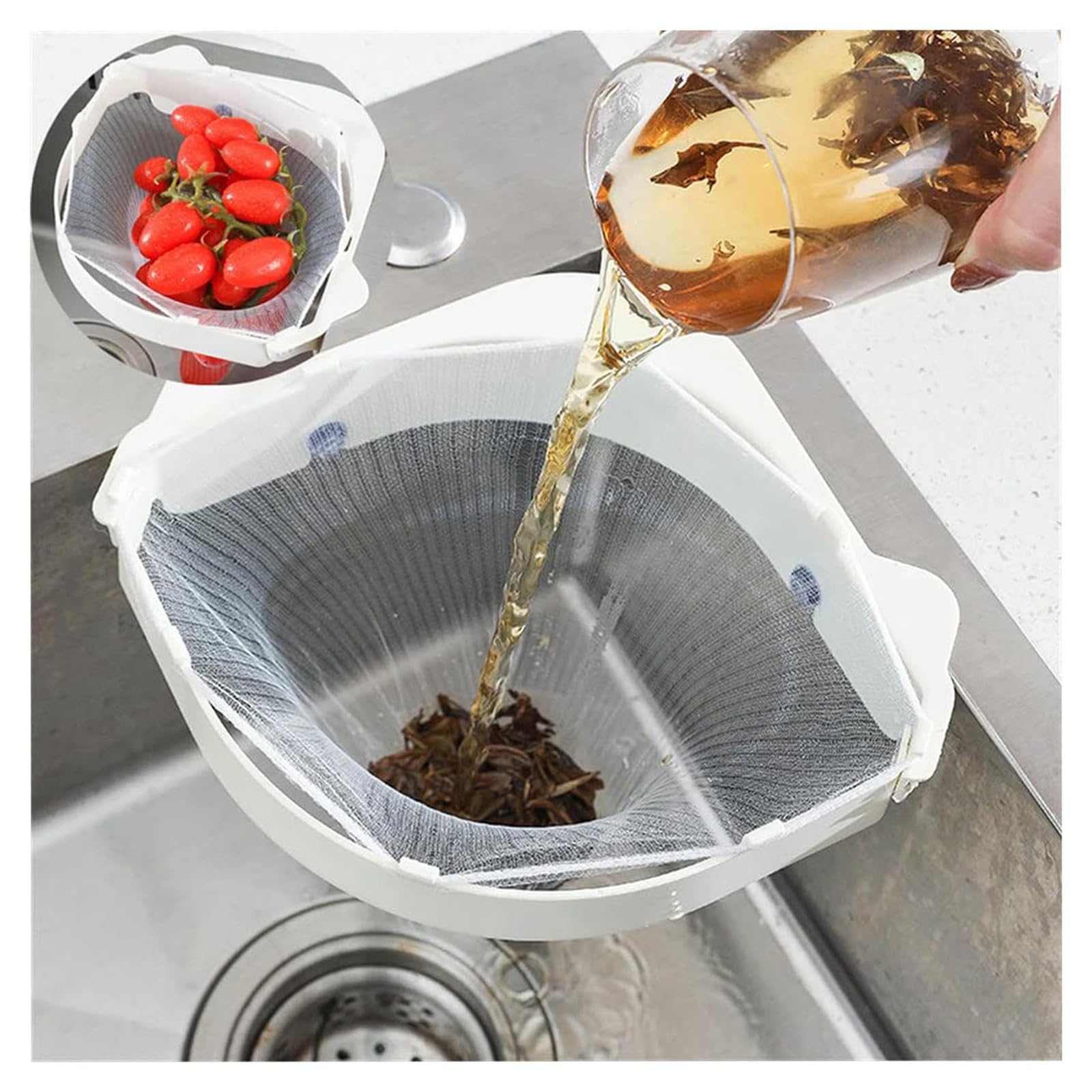 【送料無料】三角コーナー 水切りネット吸盤式 開閉可能さんかくこーなー いらず シンク 三角 水切り 排水口ネット ゴミ袋ホルダー 省スペース 折り畳み式 収納便利水切りネット50枚