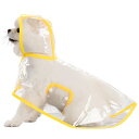 【送料無料】AmzBarley 犬用 レインコート ポンチョ 合羽 透明 無地 軽量 通気性 耐久性 快適 柔らかい 着脱簡単 犬 服 外 雨具 帽子付 両足 防水 防雪 防風 子犬 小型犬 中型犬 犬用 雨 カッパ シンプル ボタン式 調整可能 リード穴付き 梅雨 色:イエロー、サイズ:M