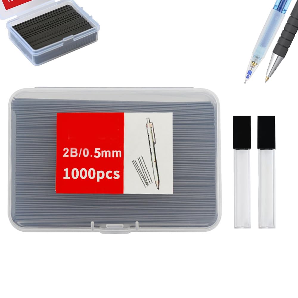 【送料無料】KASELIN シャープペン 芯 2B【1000本 大容量 】長さ60mm 折れにくい シャープペンシル替芯 交換可能 持ち運びが簡単 学生用 HB 色：0.5mm シャープペン 芯