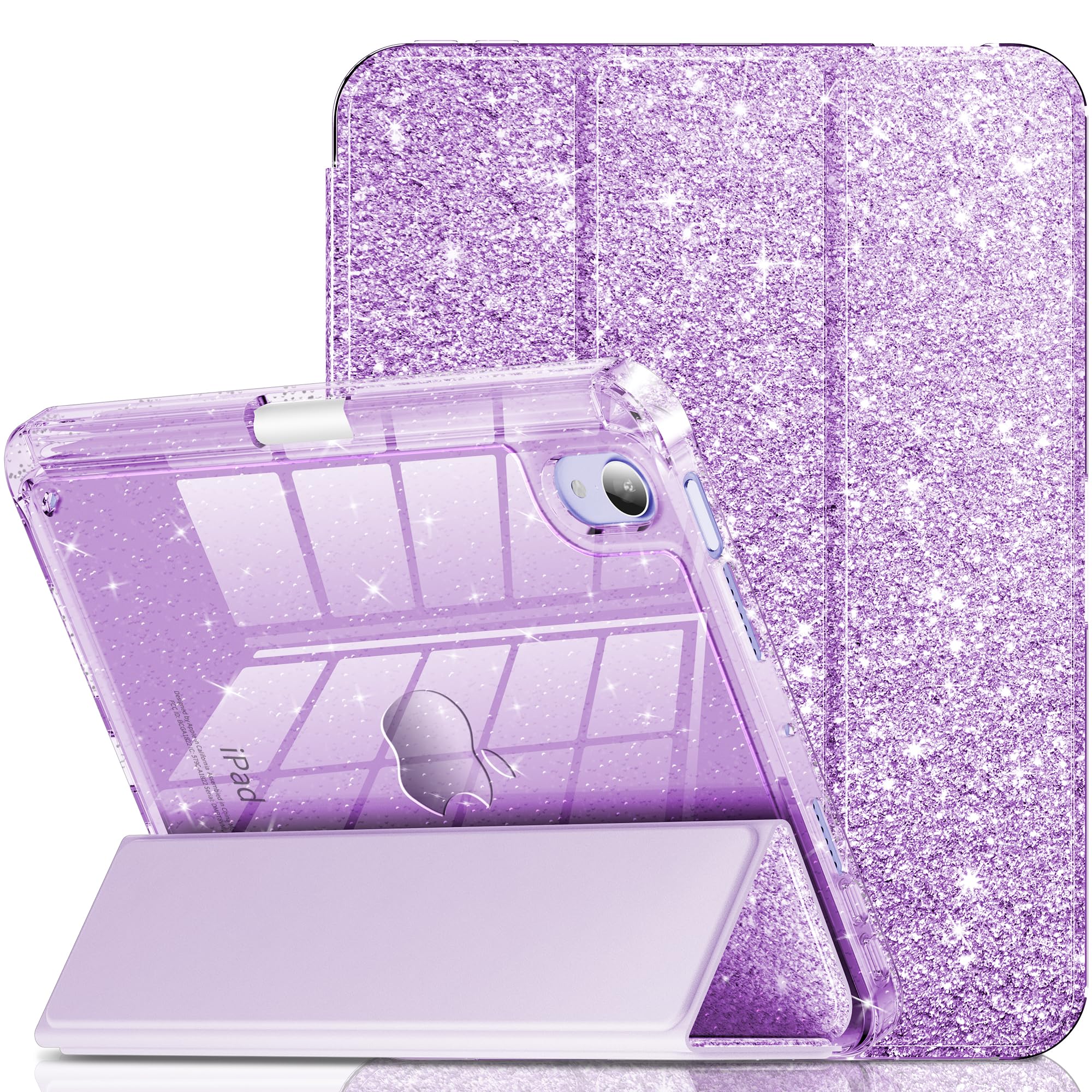 【送料無料】INFILAND 対応 iPad Mini 7 A17 Pro ケース、2024/2021 年発売の iPad Mini 7 代目 / 6 代目 8.3 インチ用ケース、クリアなスパークルバック付きのグリッター可愛い保護カバー、子供や女子用のペンシルホルダー 色：Purple