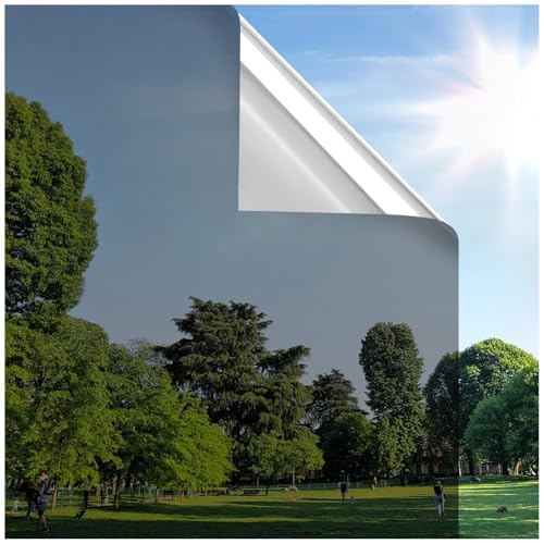 【送料無料】Rabbitgoo 窓断熱シート 遮熱 窓用フィルム マジックミラー 目隠し UV/紫外線カット 日差し対策 ガラス飛散防止 防犯 サンプル提供サービス 色：ブラックシルバー、サイズ：75x200cm