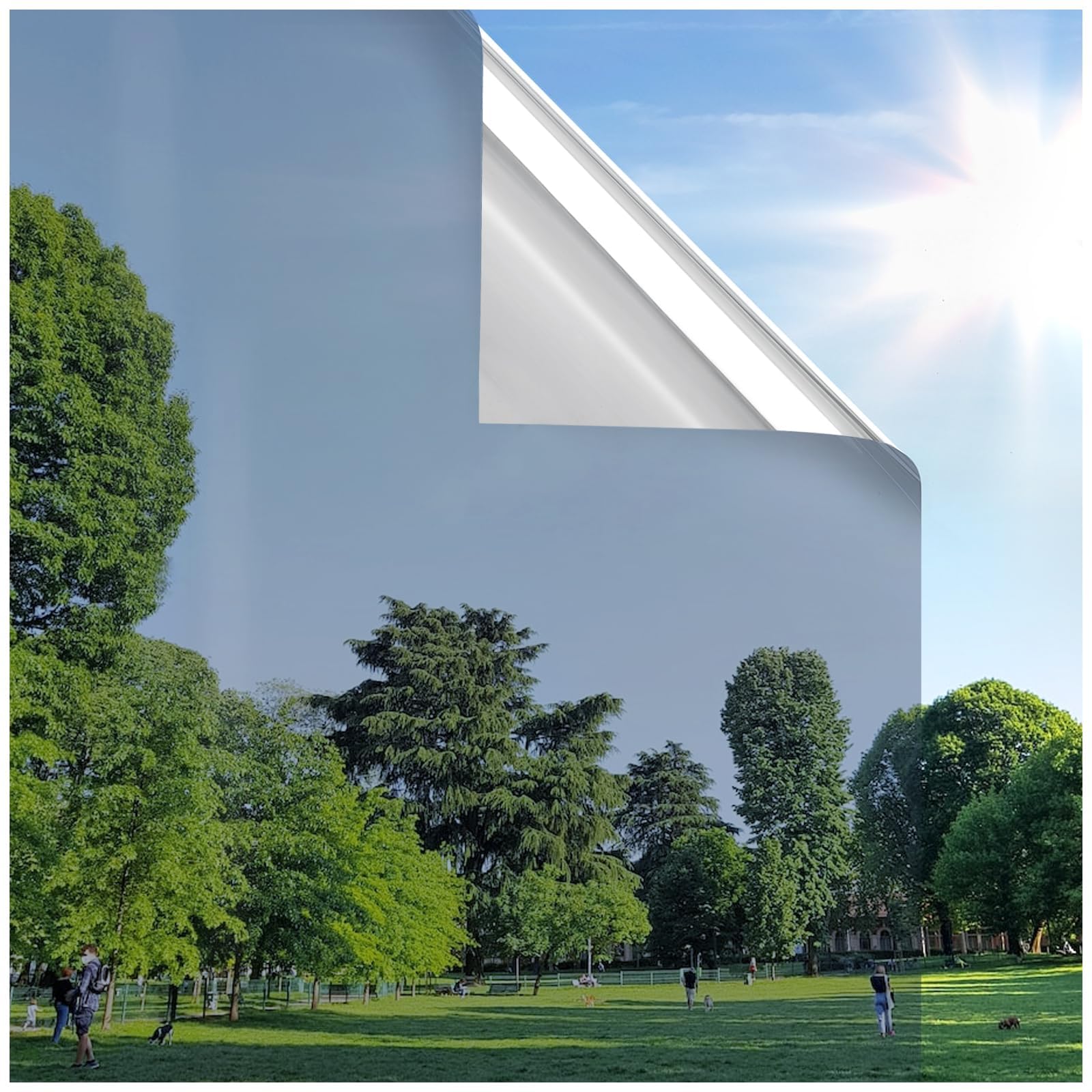 【送料無料】Rabbitgoo 窓断熱シート 遮熱 窓用フィルム マジックミラー 目隠し UV/紫外線カット 日差し対策 ガラス飛散防止 防犯 サンプル提供サービス 色：シルバー、サイズ：44.5x200cm