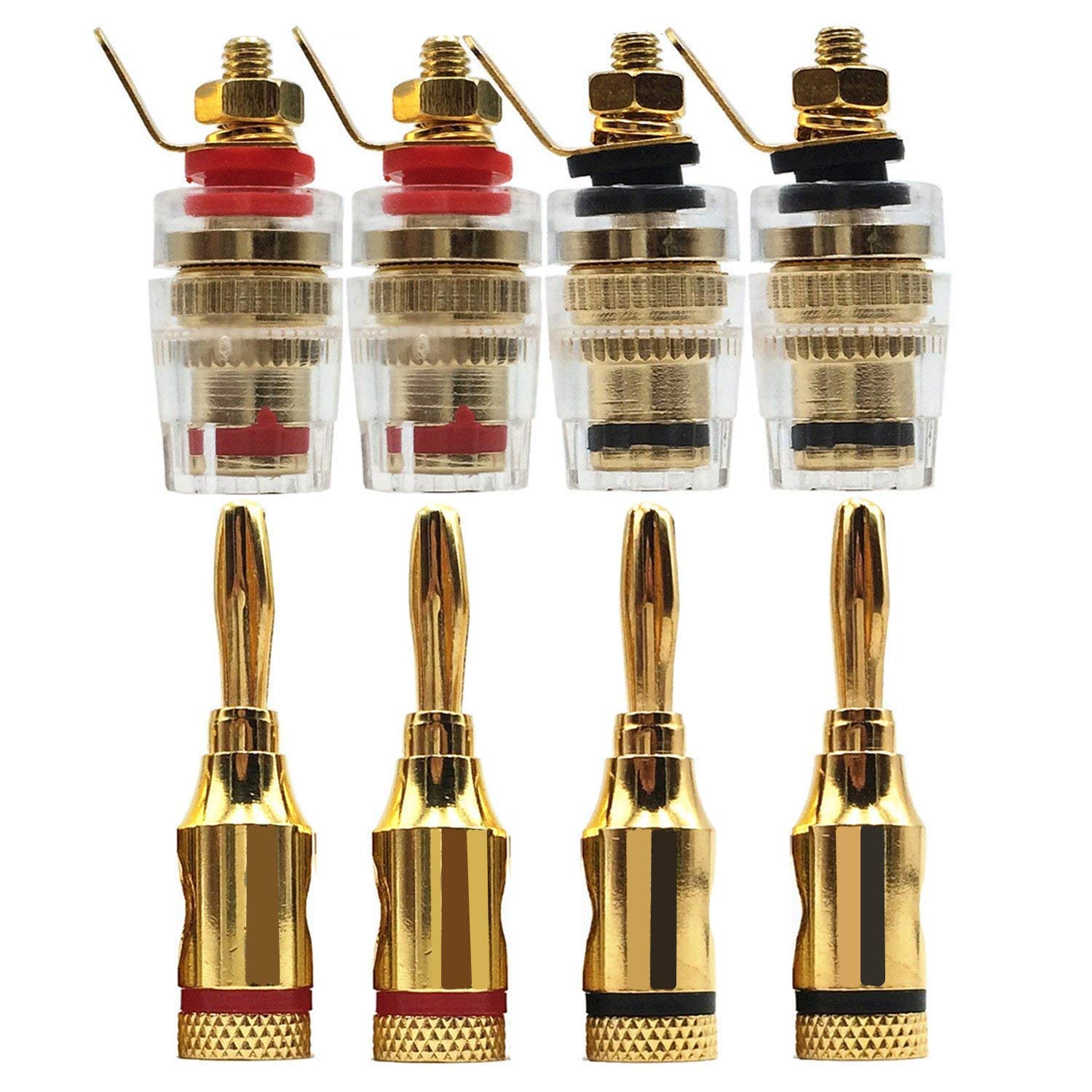 【送料無料】GeeSo 4組金メッキ スピーカーターミナル 32mm バインディング ポスト+ バナナプラグ対応 ..