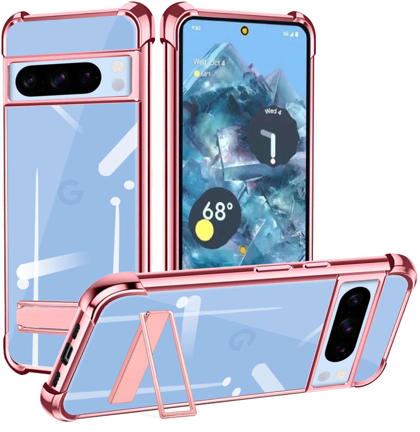 【送料無料】Denaisii Google Pixel 8 proケース スタンド 耐衝撃 ピクセル 8 proバンパー スマホケース tpu 軽薄型 ストラップホール付き 衝撃吸収 タンド機能 シリコングーグル ピクセル 8 proケース 軽量 カメラレンズ保護 色：ローズゴールド、サイズ：Pixel 8 pro