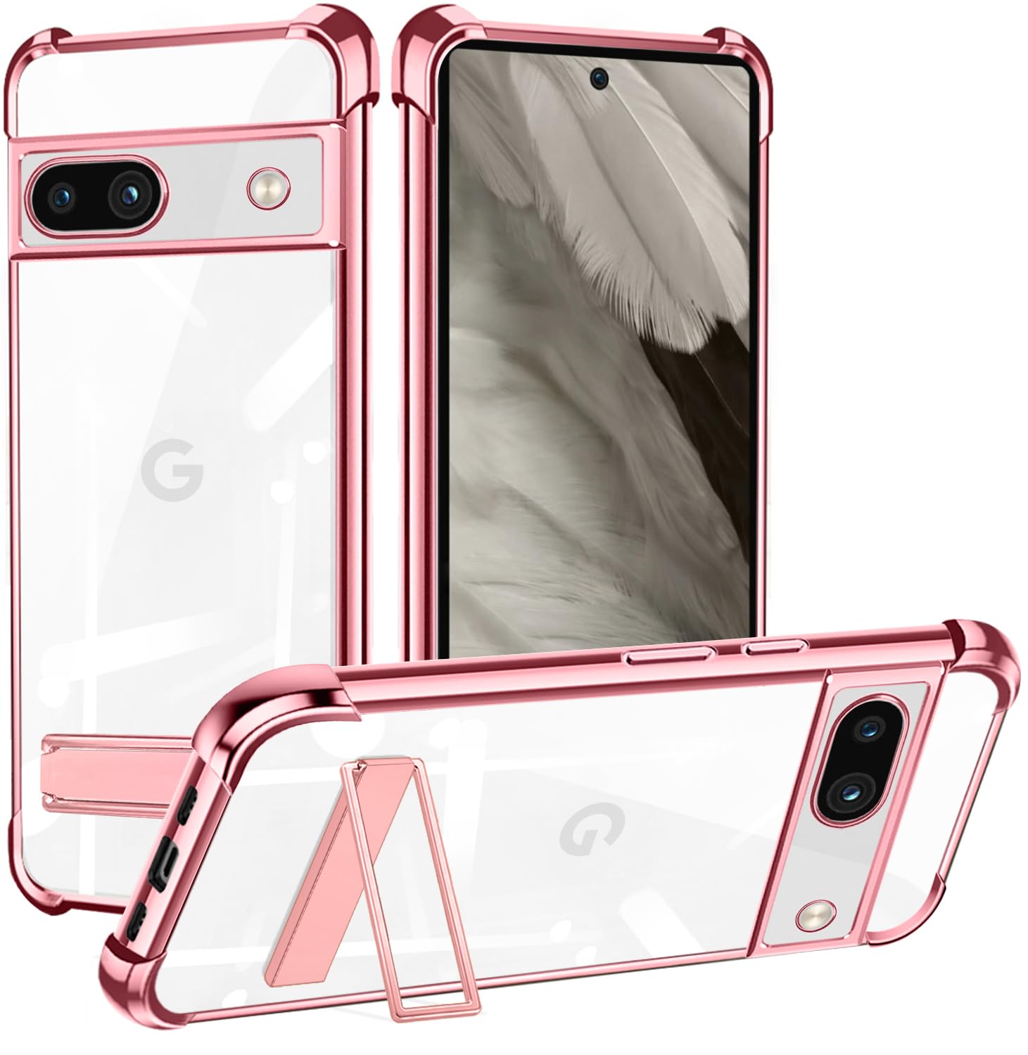 【送料無料】Denaisii Google Pixel 7a ケース スタンド 耐衝撃 ピクセル 7A バンパー スマホケース tpu 軽薄型 ストラップホール付き 衝撃吸収 タンド機能 シリコングーグル ピクセル 7aケース 軽量 カメラレンズ保護 米軍MIL規格 色：ローズゴールド、サイズ：Pixel 7a