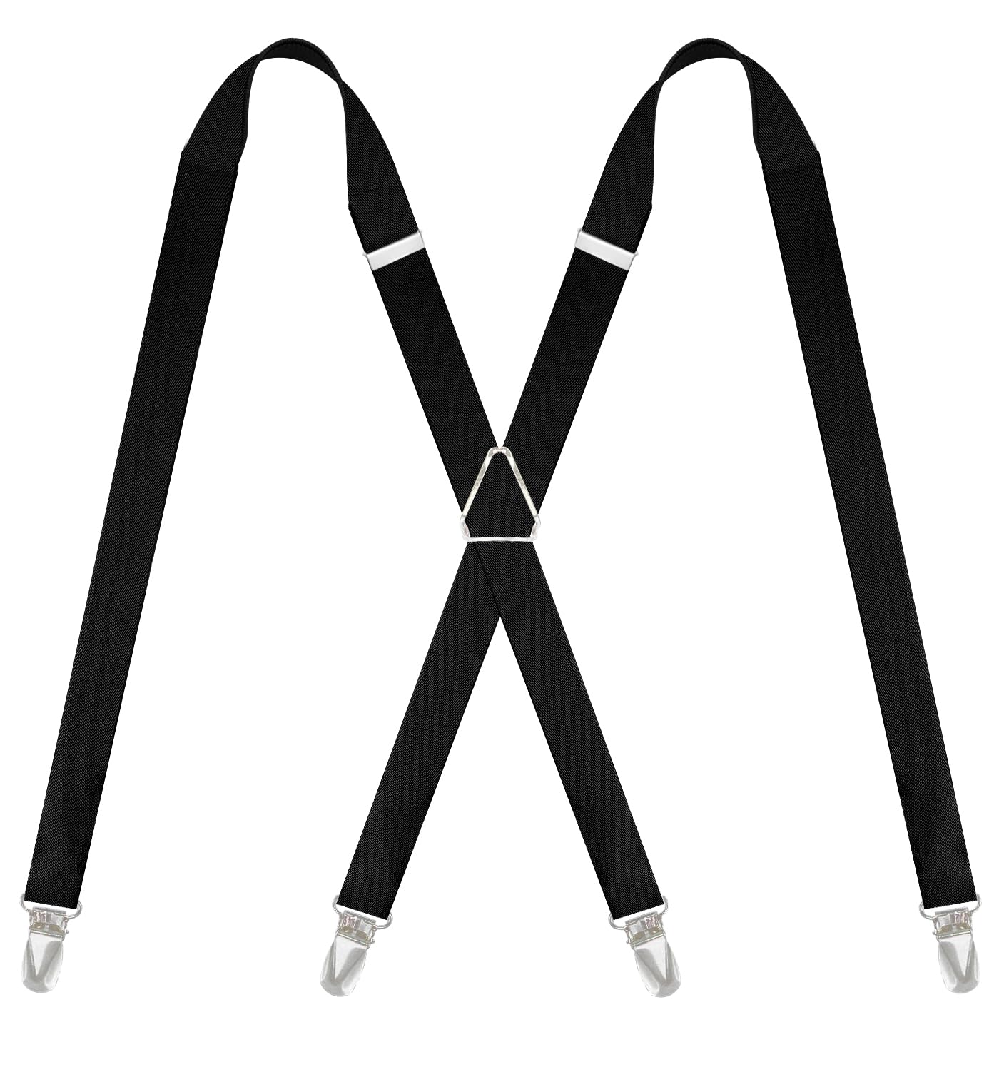 【送料無料】[QCWQMYL] サスペンダー レディース メンズ x型 4クリップ 25mm 細い 男女兼用 大きいサイズ 調節可能 おしゃれ 安定感 錆びない 作業用 色：ブラックT、サイズ：Free Size