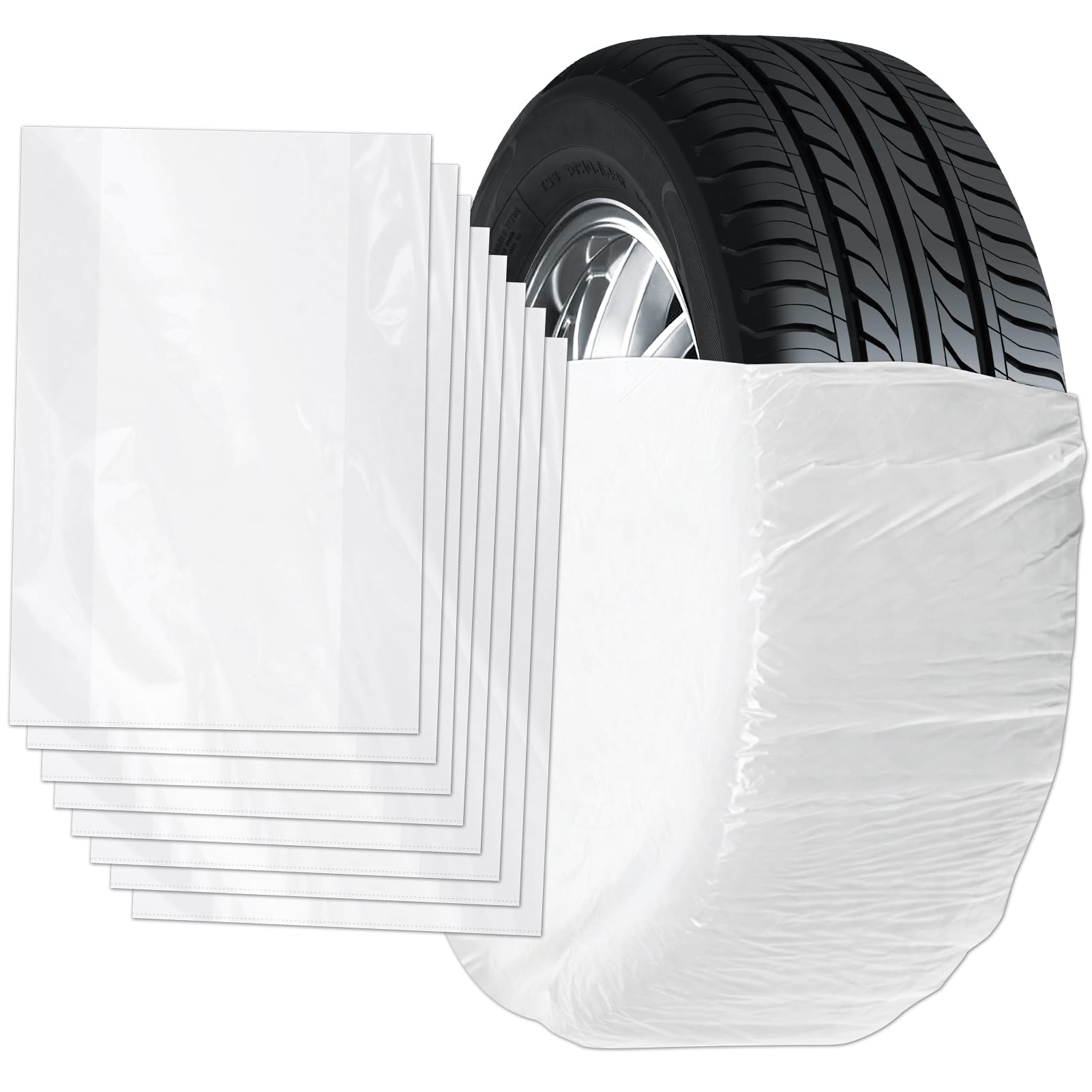 【送料無料】SUPTEMPO タイヤ袋 8枚入 厚手 タイヤカバー 屋外 防水 2025 タイヤ保管 ビニール袋 タイヤ 収納 袋 タイヤカバー 0.05MM 繰り返し使用 軽自動車 SUV - 8枚セット 色：ブラック＆シルバー、サイズ：タイヤ袋 8枚入