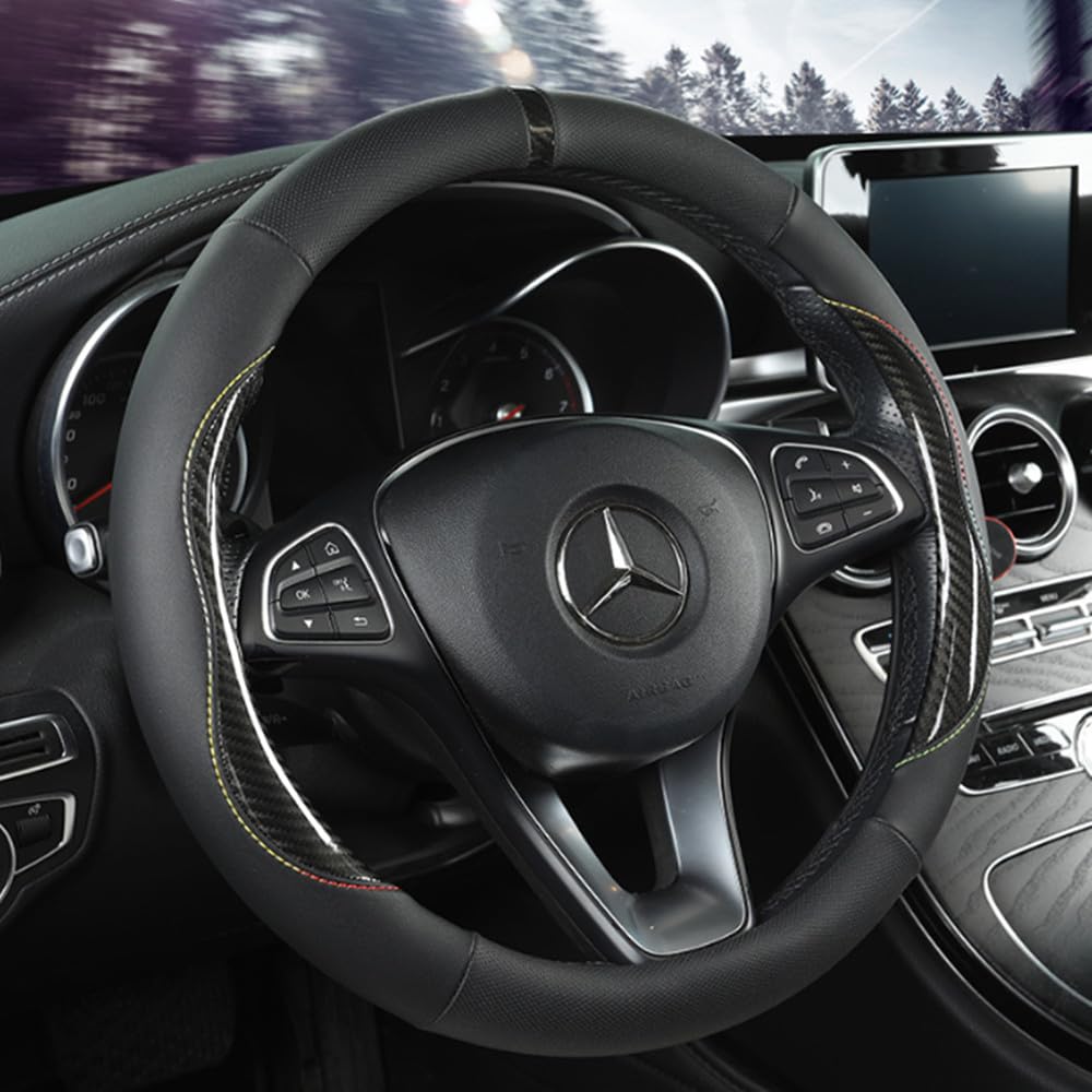 【送料無料】TATACLEA 車用ハンドルカバー カーボンファイバーとPUの接合 ステアリングホイールカバー ..