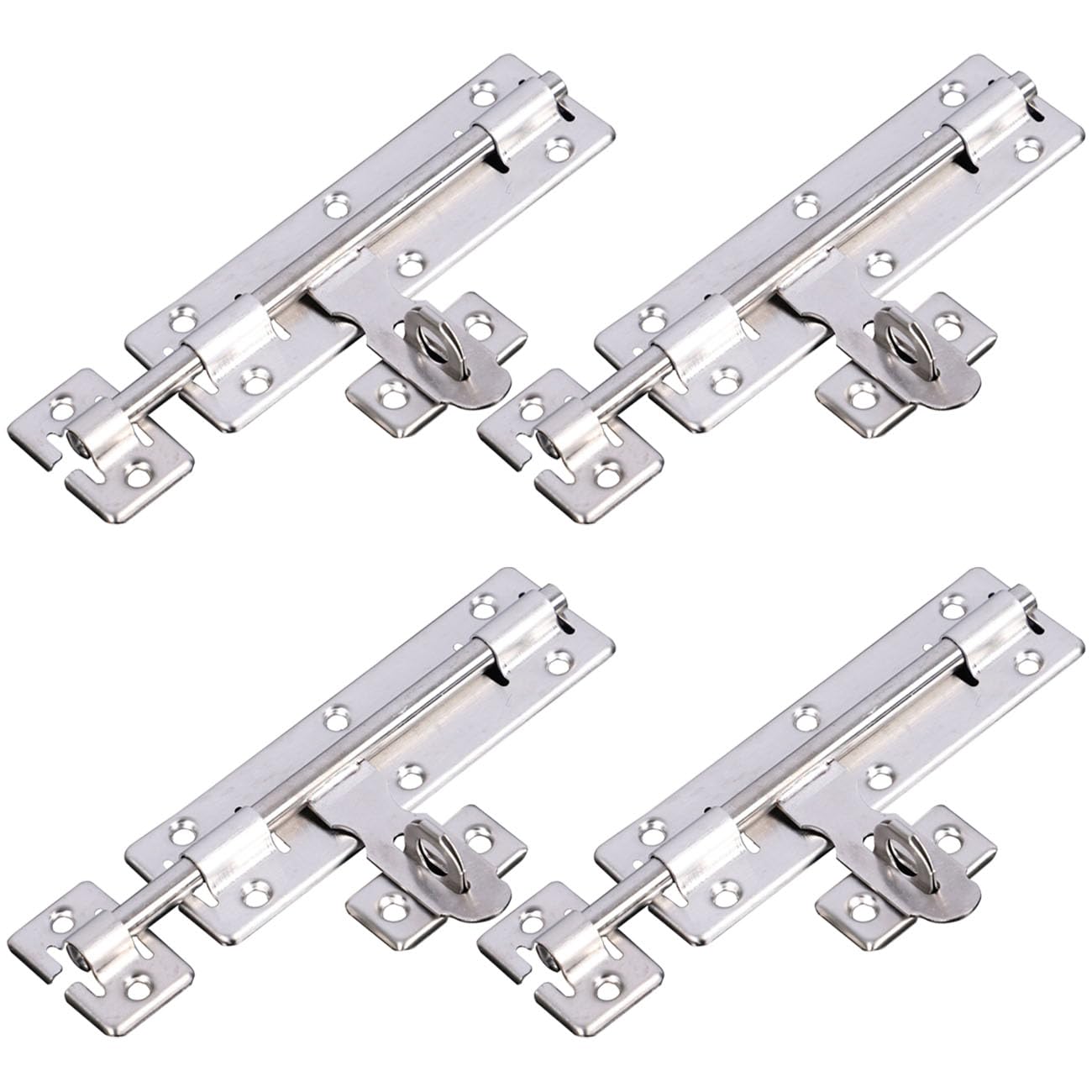 【送料無料】4本セット 8 ""ステンレス鋼 ドアラッチ 左ドアロックラッチ 丸棒ラッチ ドアボルトロック 寝室 バスルーム ガレージ ペットクリーニングドア 棚 シャワー トイレに適しています" 色：シルバー