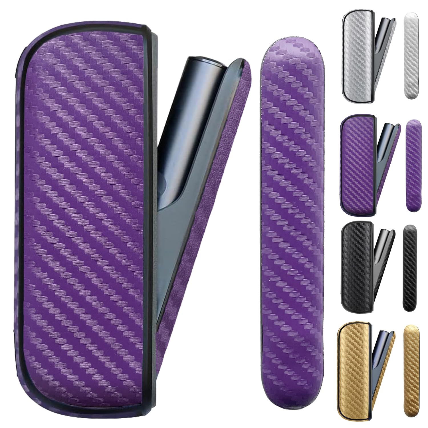 【送料無料】MOICUU対応アイコスに適合するイルマ用のケース iluma対応及びイルマi対応のケース PU レザー製 カーボン調 2点セット 互換用ドアカバー 色：パープル