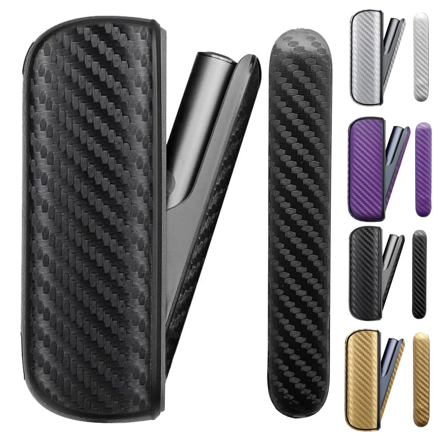 【送料無料】MOICUU対応アイコスに適合するイルマ用のケース iluma対応及びイルマi対応のケース PU レザー製 カーボン調 2点セット 互換用ドアカバー 色：ブラック