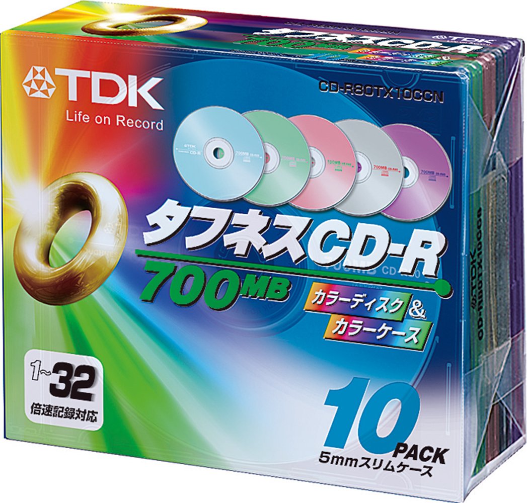 【送料無料】TDK データ用CD-R 32倍速対応 700MB 5色カラーミックスディスク 10枚パック CD-R80TX10CCN
