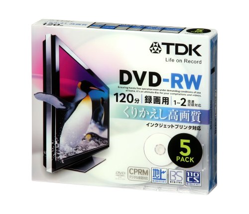 【送料無料】TDK 録画用DVD-RW デジタル放送録画対応(CPRM) インクジェットプリンタ対応 1-2倍速 5mmスリムケース 5枚パック DRW120DPA5U