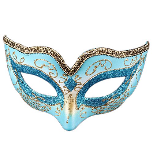 【送料無料】meioro仮面舞踏会仮面セクシーな仮面装飾顔の眼帯ハロウィン仮面ファッション金色の縁取りの高級仮面 色：ブルー