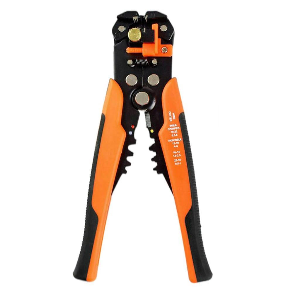 【送料無料】HYCDIYTS ワイヤーストリッパー 電工ペンチ 3in1 ワイヤーカット・ストリップ・簡易圧着機能付 ケーブルストリッパー 自動調節 ワイヤーカット 簡易圧着 電工ペンチ 10-22 AWG (0.5~6.0mm) 色：オレンジ
