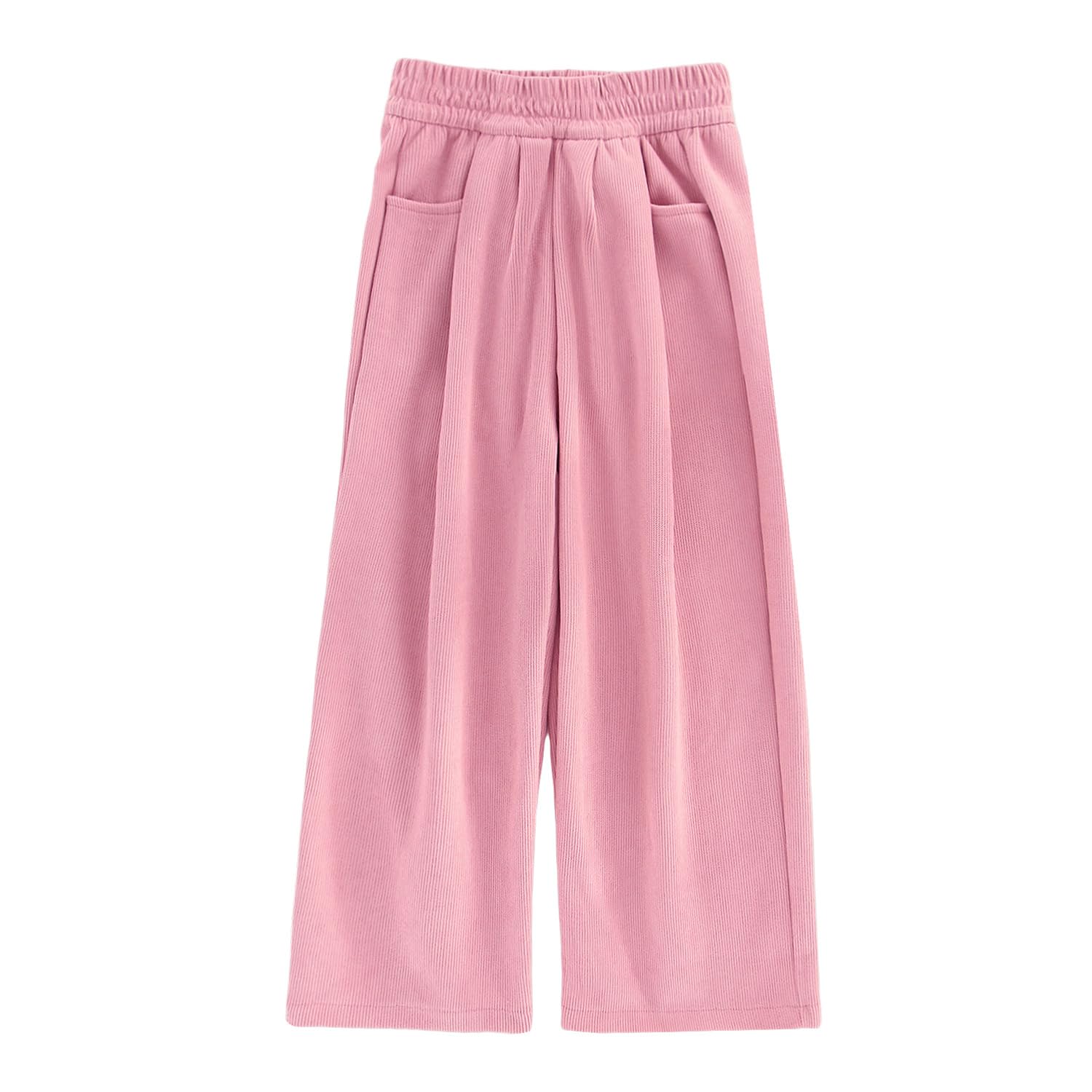 【送料無料】[Enfants Chris] ワイドパンツ ガウチョパンツ 女の子 ロングパンツ 長ズボン 女の子 着痩せ ゆったり 春秋冬 美脚 ボトムス 脚長 高見え リラックスパンツ 無地 カジュアル セミフォーマル 110-160 色：ピンク、サイズ：160