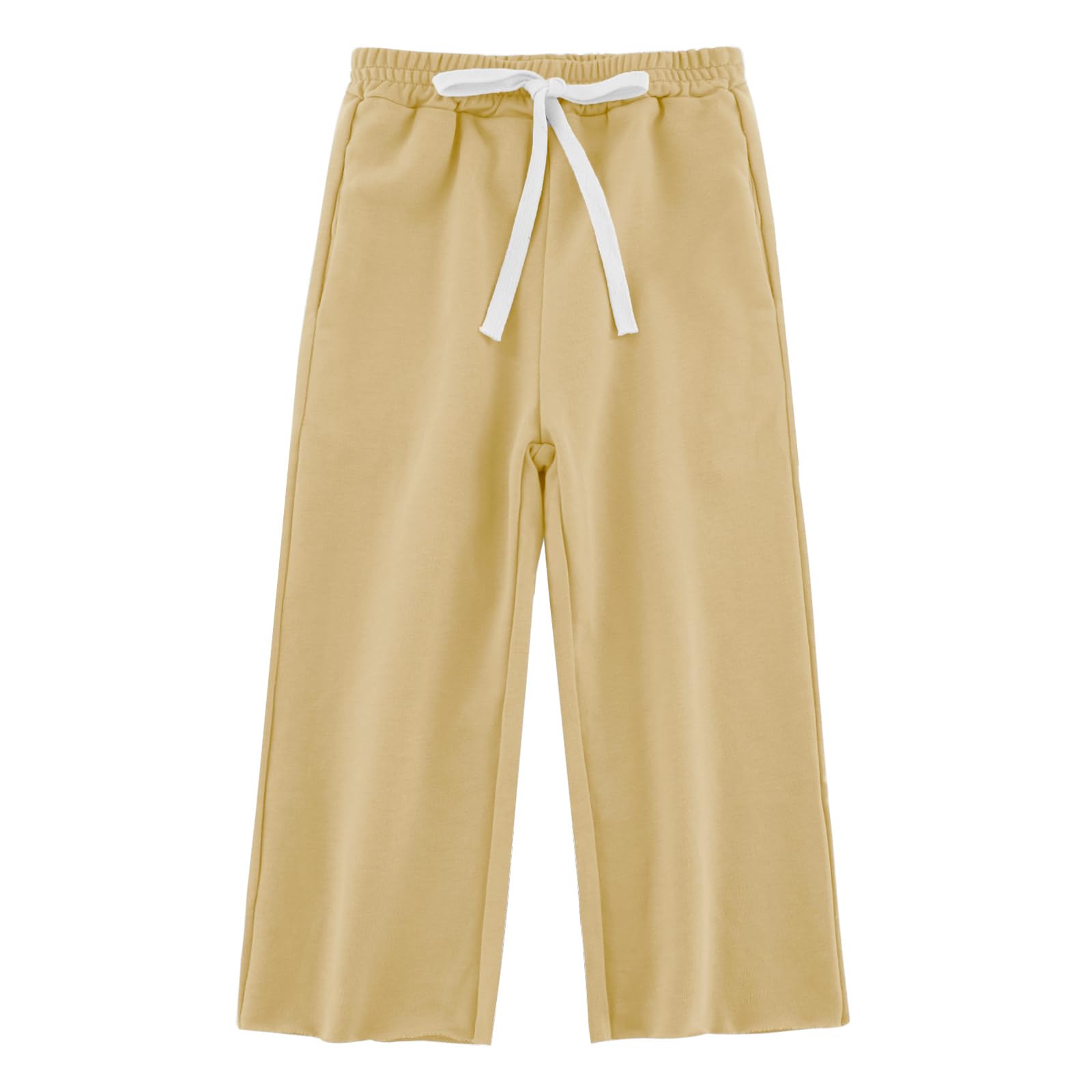 【送料無料】[Enfants Chris] 子供服 ロングパンツ 女の子 長ズボン キッズ 男の子 ボトムス ストレートズボン 綿 ガールズ 春夏秋冬 カジュアル ウエストゴム ゆったり スポーツ 90-140 色：ベージュ、サイズ：100