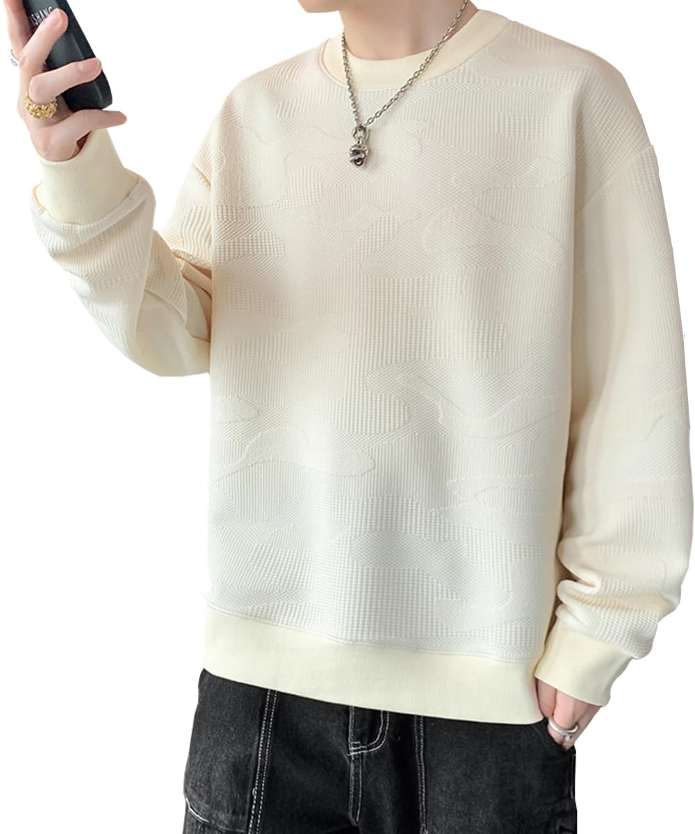 【送料無料】[Inkpoo] 長袖 メンズ パーカー メンズ 秋服 無地 Tシャツ メンズ プルオーバー カジュアル 春冬服 快適 丸襟 人気 シンプル 大きいサイズ 柔らかい 色：#33-ベージュ、サイズ：XL