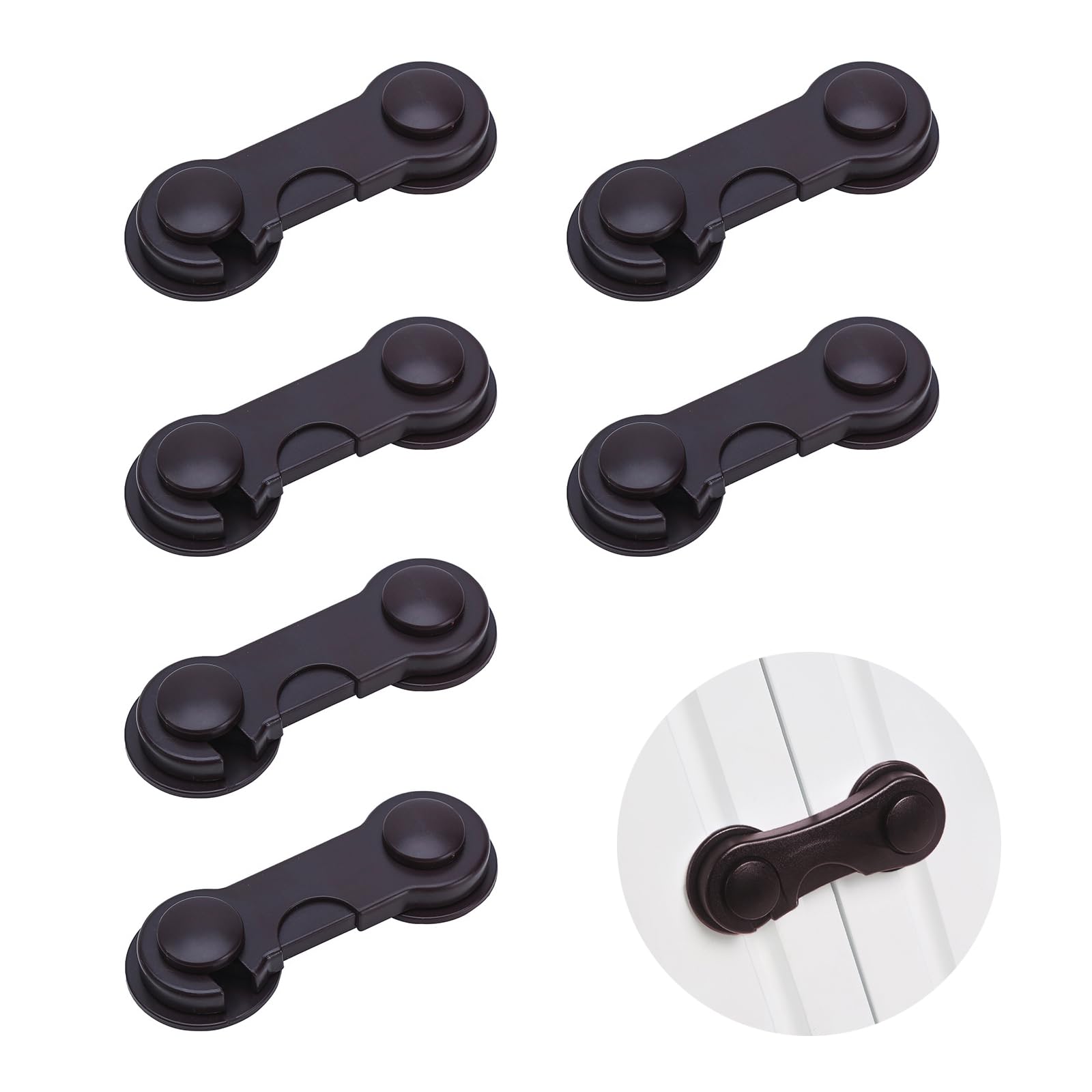 【送料無料】YANYULI ドアロックストッパー キャビネットロック 6個入り 回転式 穴あけ不要 使用簡単 家具を傷つけない ドア開け防止 いたずら防止 ドア キャビネット 引き出し 食器棚 戸棚 扉 窓 安全ロック対策 色：コーヒー色-6