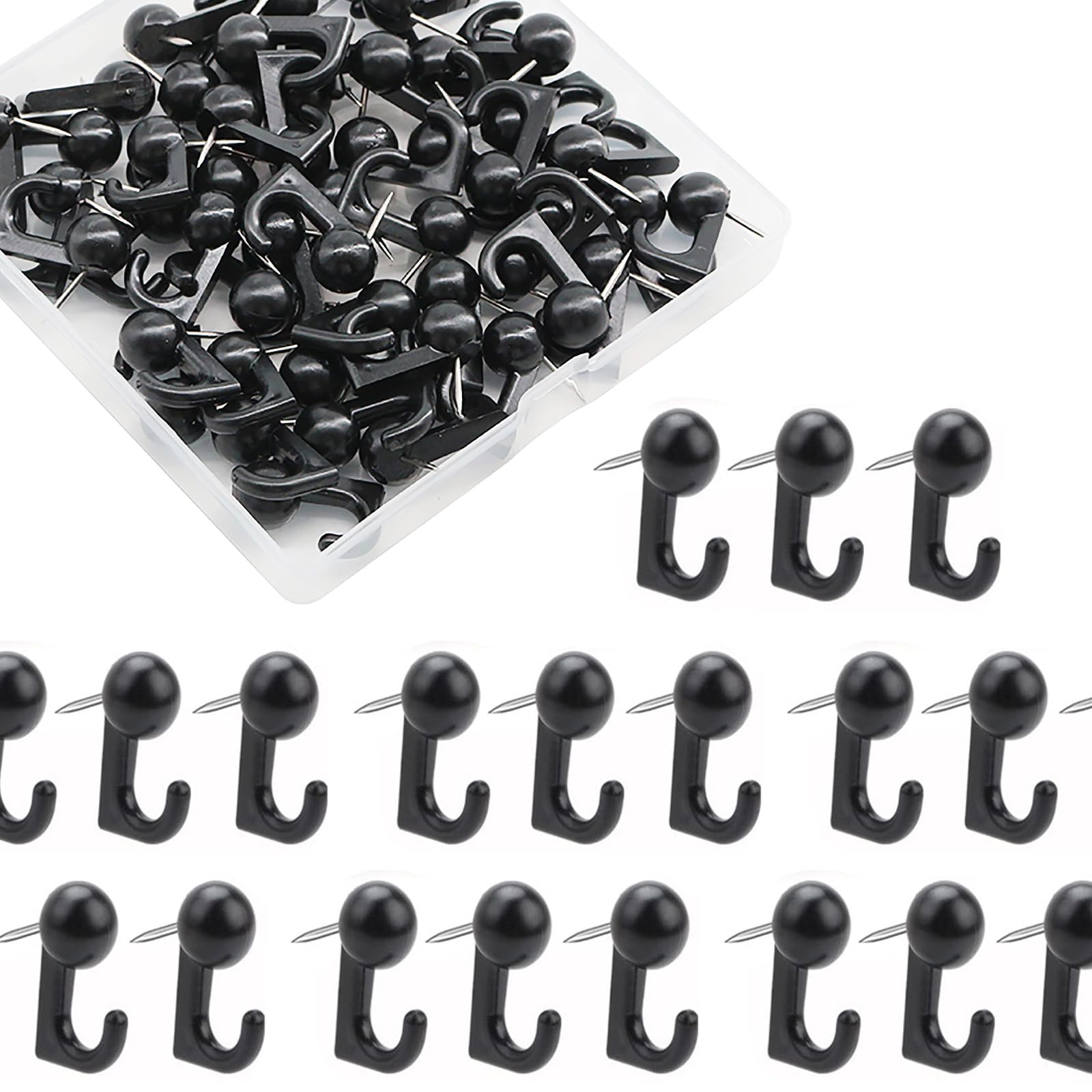 【送料無料】YANYULI 画鋲 画びょう 押しピン 50個入 収納ケース付き 釘フック ピンフック 事務用品 DI..