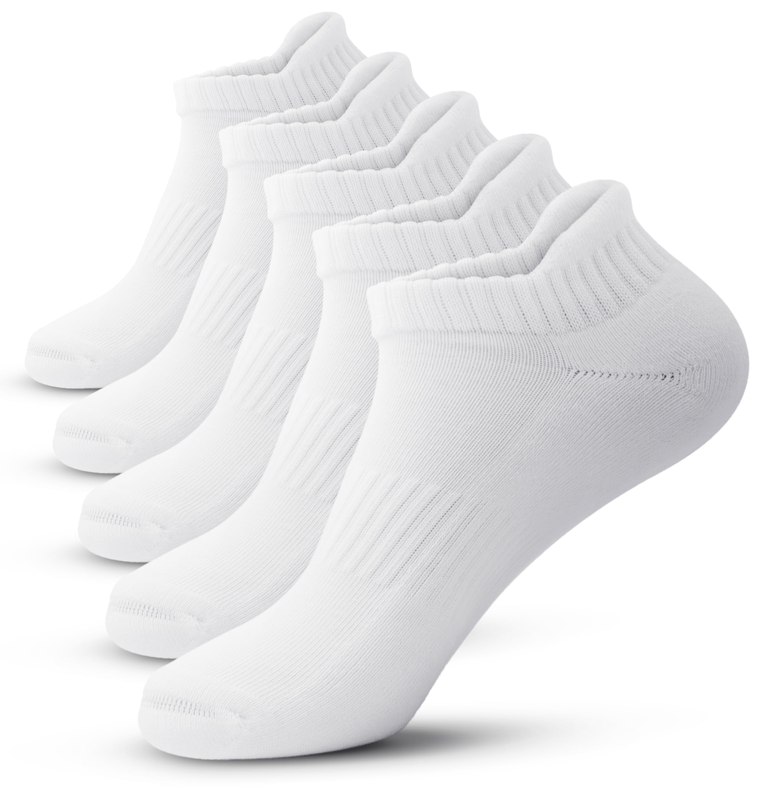 【送料無料】[banerise] スポーツソックス メンズ 厚手 バスケ テニスソックス 綿93.5% 抗菌 防臭 ショートソックス 縫い目なし 底パイル 靴下 ジュニア 中学生 無地 5足 セット 色：5足 くるぶし丈 ホワイト、サイズ：24.0-28.0 cm