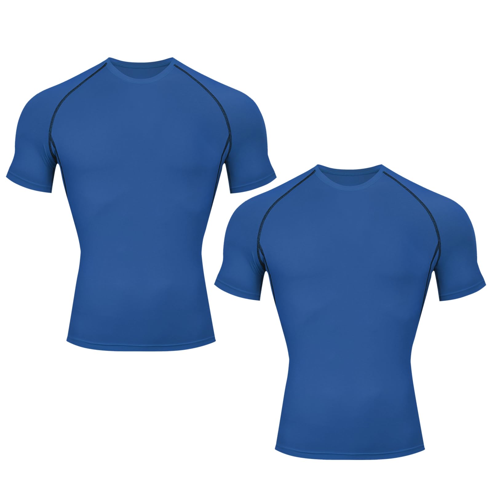 【送料無料】[KANGNAN] コンプレッションウェア メンズ 半袖 タンクトップ 2点セット コンプレッションシャツ UVカット 通気防臭 フィットネス スポーツ ベースレイヤー 吸汗速乾 加圧インナー 色：A2-ダークブルー半袖2点セット、サイズ：S