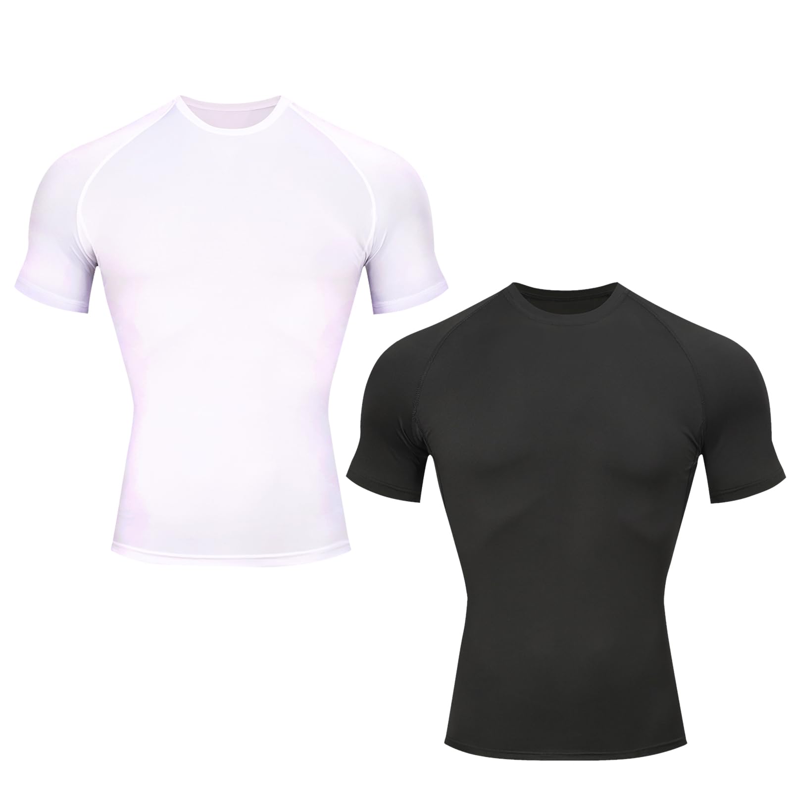 【送料無料】[KANGNAN] コンプレッションウェア メンズ 半袖 タンクトップ 2点セット コンプレッションシャツ UVカット 通気防臭 フィットネス スポーツ ベースレイヤー 吸汗速乾 加圧インナー 色：A4-ブラック＋ホワイト半袖2点セット、サイズ：2XL
