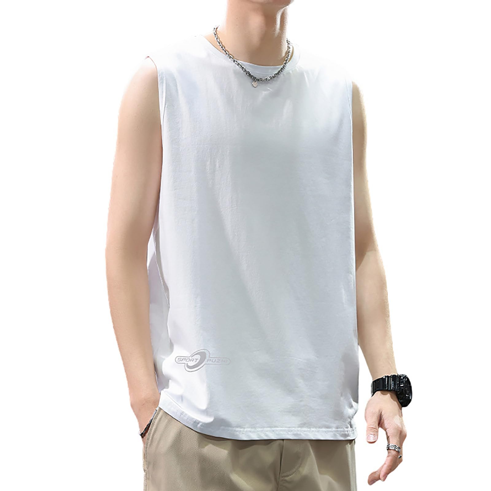 【送料無料】[HEGROPH] シンプルな無地 タンクトップ メンズ 大きいサイズ ノースリーブシャツ 5XL 6XL おしゃれ カジュアル バスケットボールウェア 色：ホワイト、サイズ：3XL