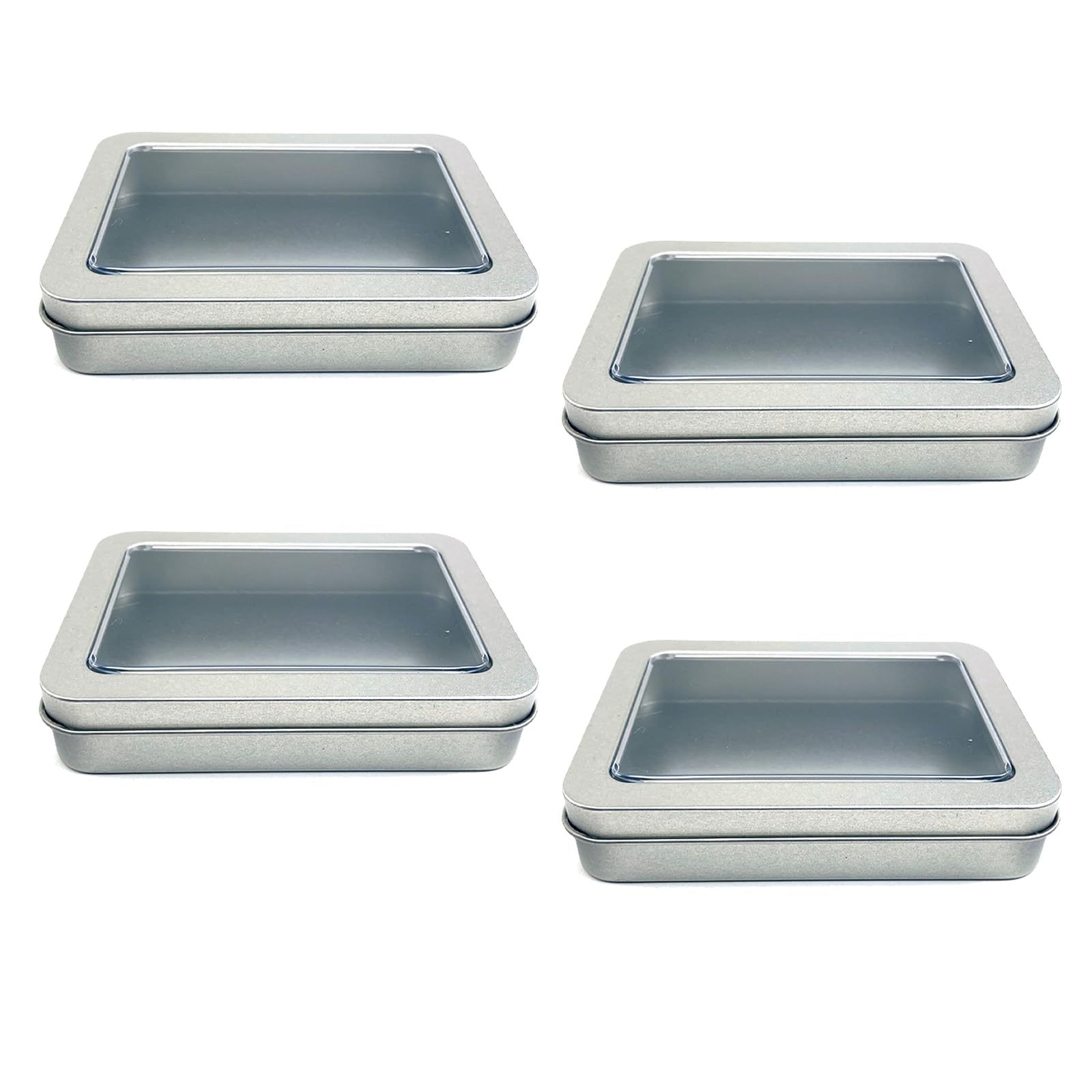 【送料無料】TOMMYFIELD 小物入れ 蓋付き 缶ケース ミニボックス 長方形 透明窓 タブレット カード [並行輸入品] 色：シルバー、サイズ：Cタイプ