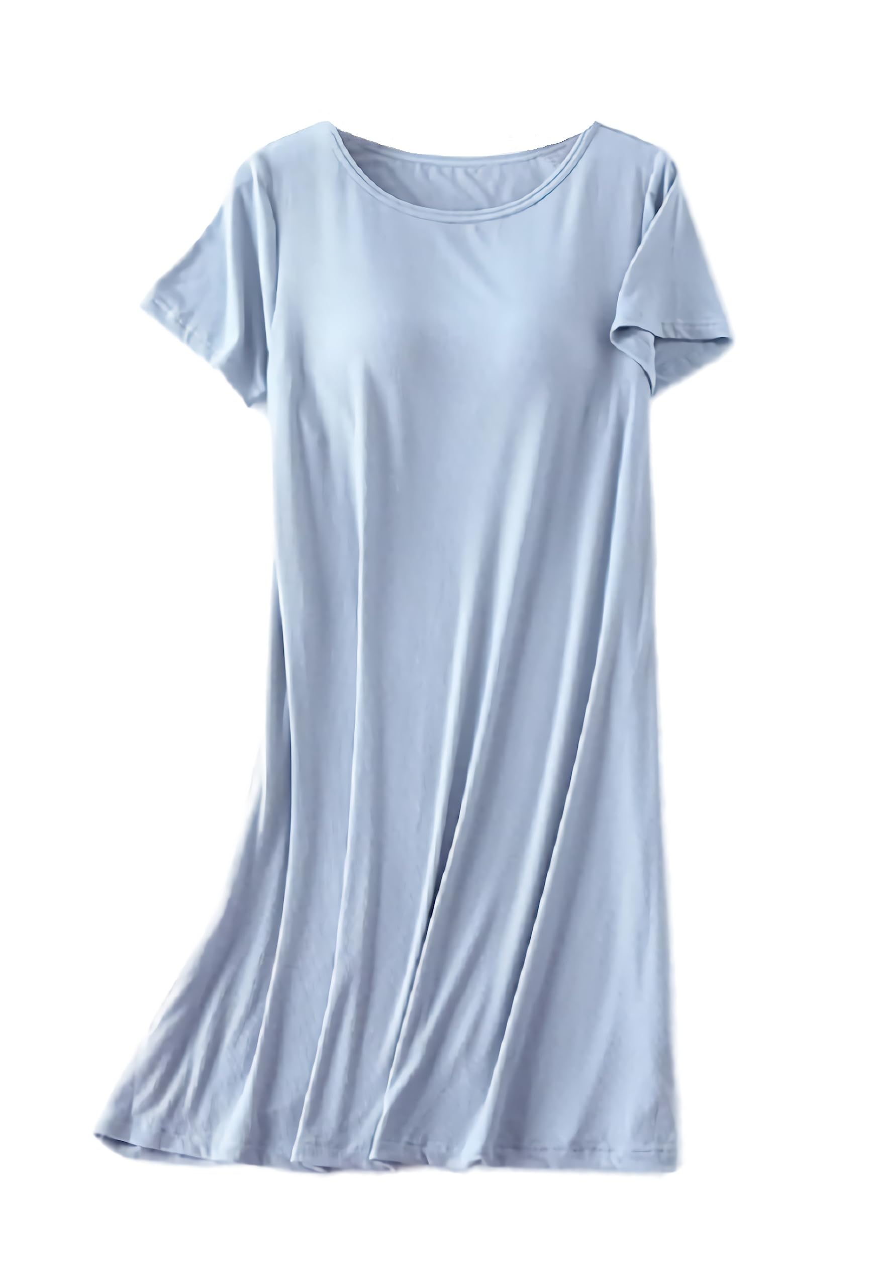 【送料無料】[House Yayoi] ルームワンピース ルームウェア レディース カップ付き 大人 可愛い パジャマ 部屋着 ナイトウエア 綿 寝巻き おしゃれ ロング ショート ゆったり 膝丈 リラックス 寝間着 長袖 半袖 フリーサイズ 色：ブルー、サイズ：Free Size