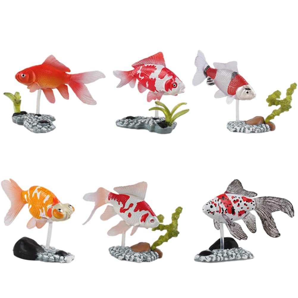 【送料無料】Urhomy ミニ金魚フィギュアセット 金魚 立体図鑑 金魚モデルのおもちゃ 水族館装飾品 置物 インテリア 飾り物 水槽装飾 アクアリウムオーナメント 6個セット