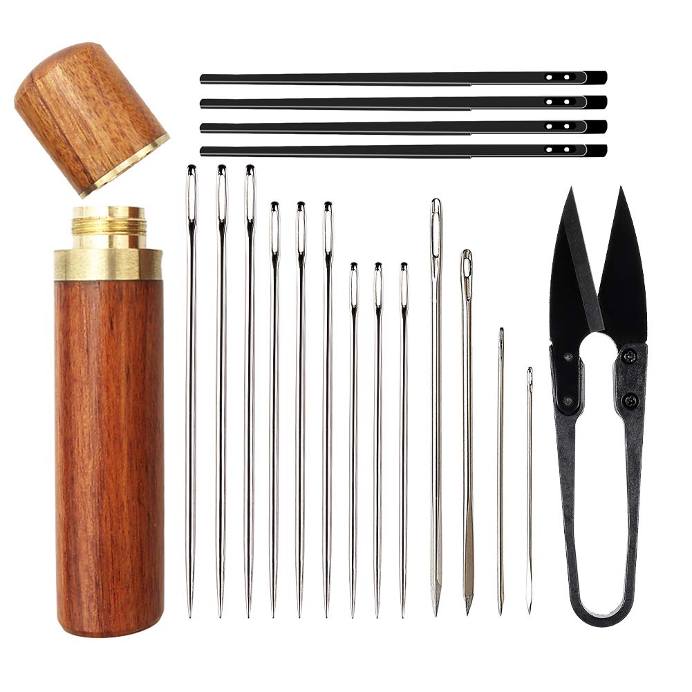 【送料無料】レザークラフト 縫い針 セット 鋭い 手縫い針 粗い編み糸 裁縫用 厚地縫い用針 針穴の大きい針セット レザー クラフト工具 針用容器付き DIY 手芸工具 レザークラフトツール