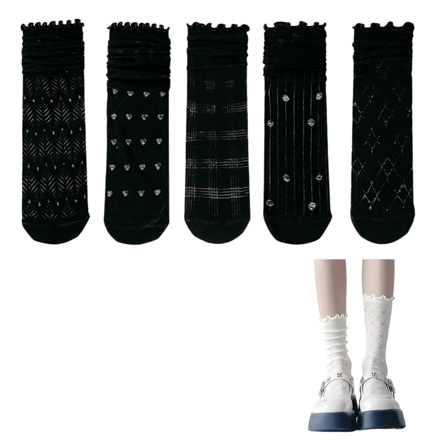 【送料無料】[Weuiean] 靴下 レディース 中空 ソックス 夏 メッシュ クルーソックス 5足セット ハイソ..