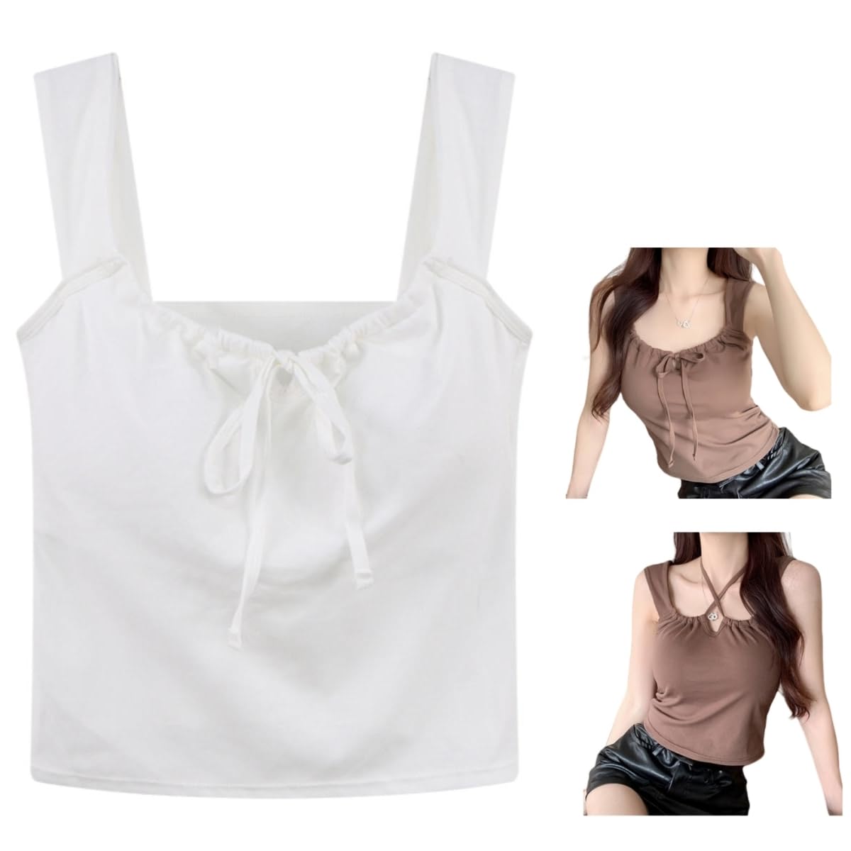 【送料無料】[Weuiean] 2way キャミソール レディース カップ付き 幅広ストラップ リボン インナートッ..