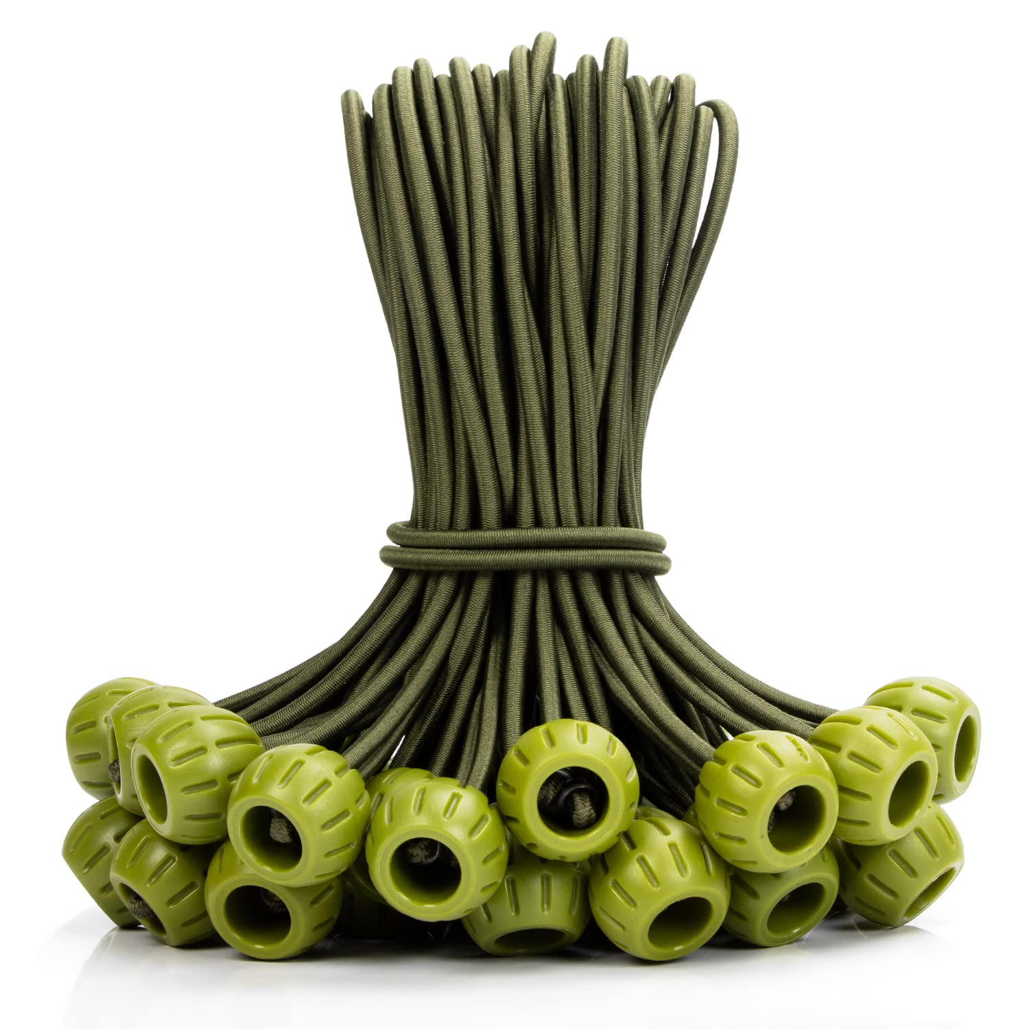 【送料無料】Abma Cord ボール付きバンジーコード ボール止めゴムバンド 直径4mm 全長15cm/20cm 10個/20個入り ショックコード ゴムコード 弾性ロープ テント キャンプタープ 軽トラ 荷台シート 固定用 色：アーミーグリーン、サイズ：20cm*20pcs