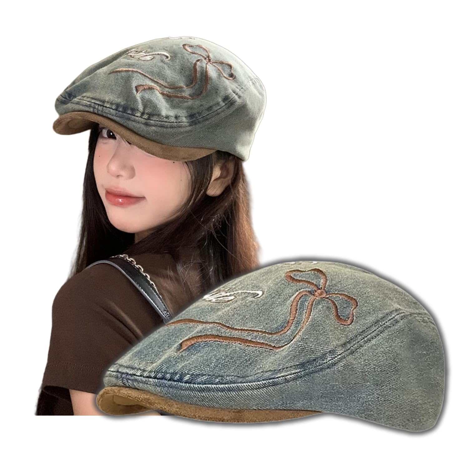 【送料無料】[Weuiean] デニム ハンチング 帽子 レディース キャップ 綿混 ベレー帽 オールシーズン フリーサイズ NUQ-192（デニムブルー） 色：デニムブルー、サイズ：Free Size