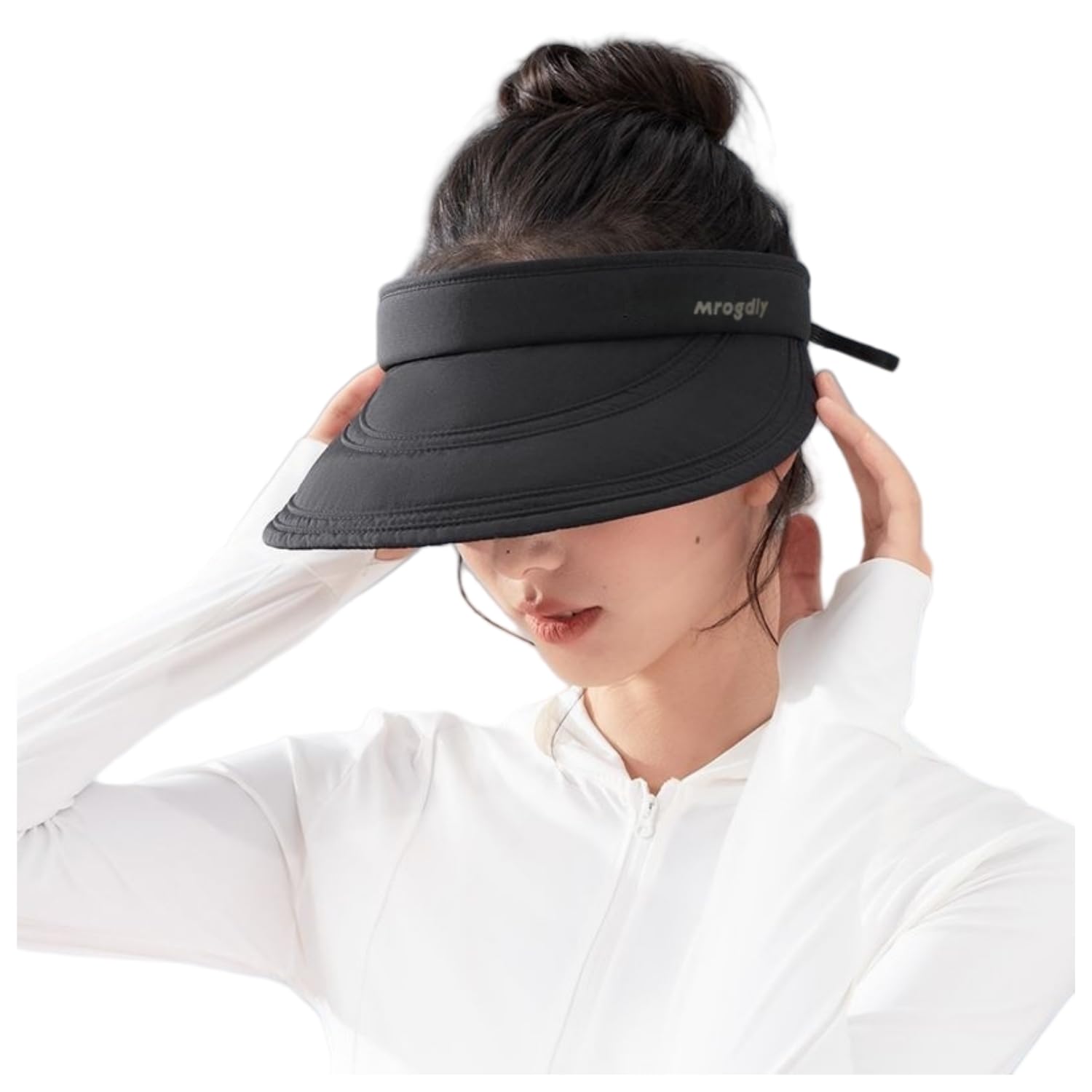 【送料無料】[Weuiean] レディース サンバイザー UVカット つば広 帽子 日除け ハット 日よけ キャップ 速乾 通気 弾性コード付き サイズ調整 紫外線対策 日焼け防止 KDMG-014 色：ブラック、サイズ：Free Size