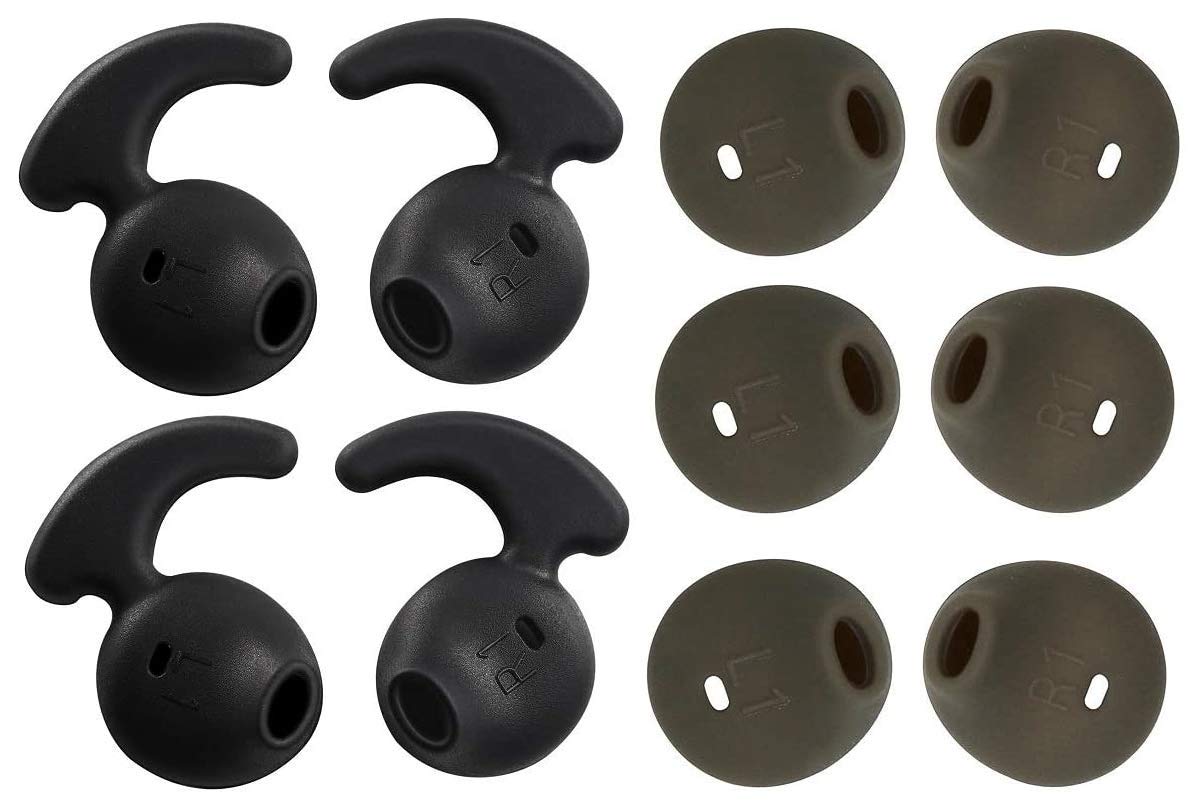 【送料無料】Sound Wave 【 Sony Galaxy ズレ解消 音質向上 イヤーピース 10個入 】イヤーピース ソニー イヤーチップ SONY WI-SP500,Samsung Galaxy 7 Edge,S7,S6 Edge,S6付属イヤホン等に対応（S8等非対応）フック型（Black）と サイズ：ブラック /グレー 5ペア