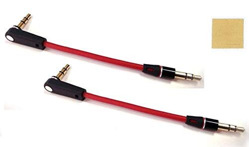 【送料無料】Sound Wave【 3.5mm L字型 レッド 】 LINK Master 3.5mm 3極 ステレオミニプラグケーブル レッド AUX端子 20cm 金メッキ加工 (L字型 オス-オス) 赤色 Red + F.Wave オリジナル レザー調 MicroFiber お手入れクロスセット 色：レッド、サイズ：20cm*2本