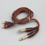 【送料無料】Sound Wave【 2×6.35mm 2極 to 2RCA 1.5M 】 モノラルフォン×2-RCAピン×2 オーディオケーブル RCAケーブル 変換ケーブル 2 x RCAオス-2 x 6.35mm オス+ F.Wave オリジナル レザー調 MicroFiber お手入れクロス (10×10cm) 2M RCA×635 サイズ：1.5M