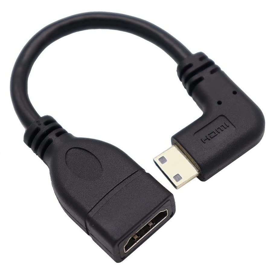 【送料無料】Sound Wave 【 Mini HDMI to HDMI L型（右向き 90度角度付き） 】 Mini-HDMI オス to HDMIメスコンバータアダプタケーブル 3D 1080P 解像度対応 0.15M/ブラック 15cm + F.Wave オリジナル レザー調 MicroFiber お手入 色：ブラック、サイズ：右向き L型