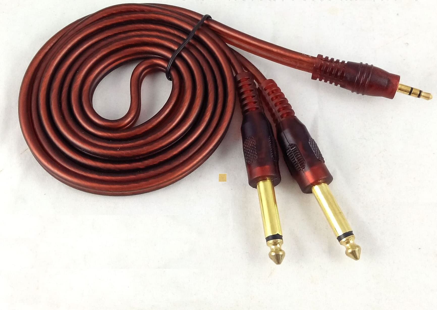 【送料無料】Sound Wave【 2×6.35mm 2極 to 3極 3.5mm 1.5M 金メッキ加工 】 モノラルフォン× 3.5mm オーディオケーブル 150cm ケーブル 変換ケーブル 2 x RCAオス-2 x 6.35mm オス+ F.Wave オリジナル レザー調 MicroFiber お手入れクロス (10×10c サイズ：1.5m