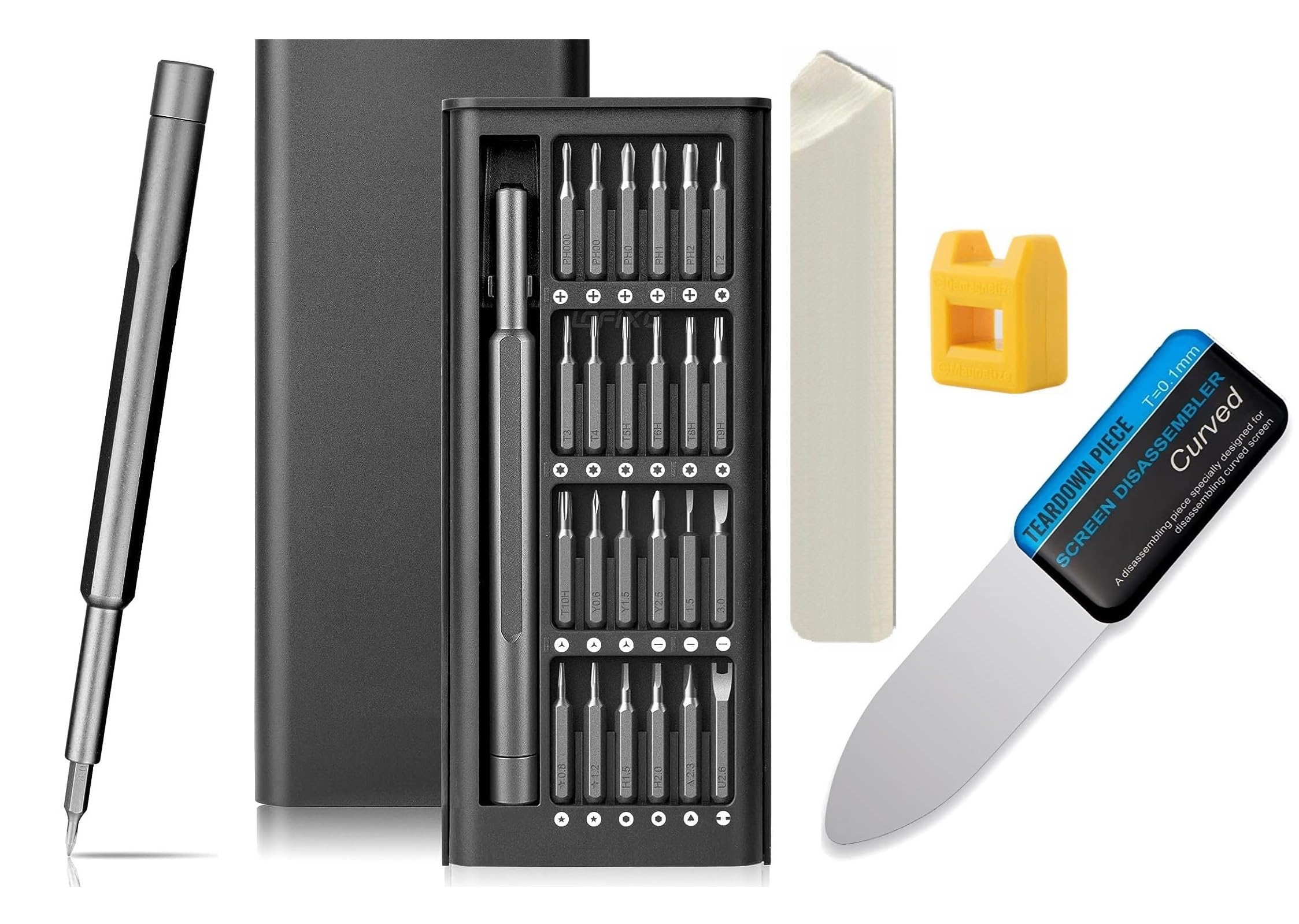 【送料無料】Wave Profesional 【 精密ドライバーセット 特殊ドライバー 磁石付 + わずか0.1mm厚・ 繊細、しなやか 曲面、分解 修理ツール 】S2素材 トルクス マイナス 三角 六角 プラス 星型 y字 ペン型 ドライバー + 様々な局面で湾曲出来るスパッジャ サイズ：Aセット(4)