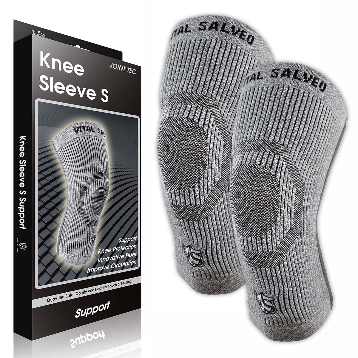 【送料無料】【VITAL SALVEO バイタルサルヴェオ】3D膝スリーブ S-SUPPORT 膝サポーター 膝バッド CJ-5108/5109 色：ライトグレー、サイズ：XXL