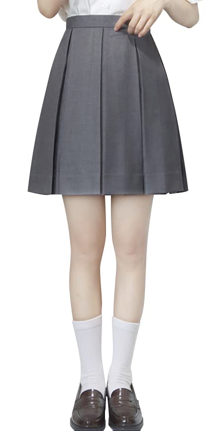 【送料無料】[Sharphon] 制服 スカート 39/42/45/48CM丈 黒 紺 灰色 4色 8本 無地 ライン ハイウエスト プリーツスカート 色：45CM-グレー、サイズ：XS